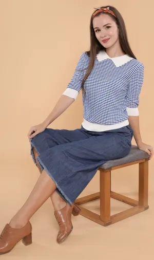 STEFANI Collared Knit Top (Blue)