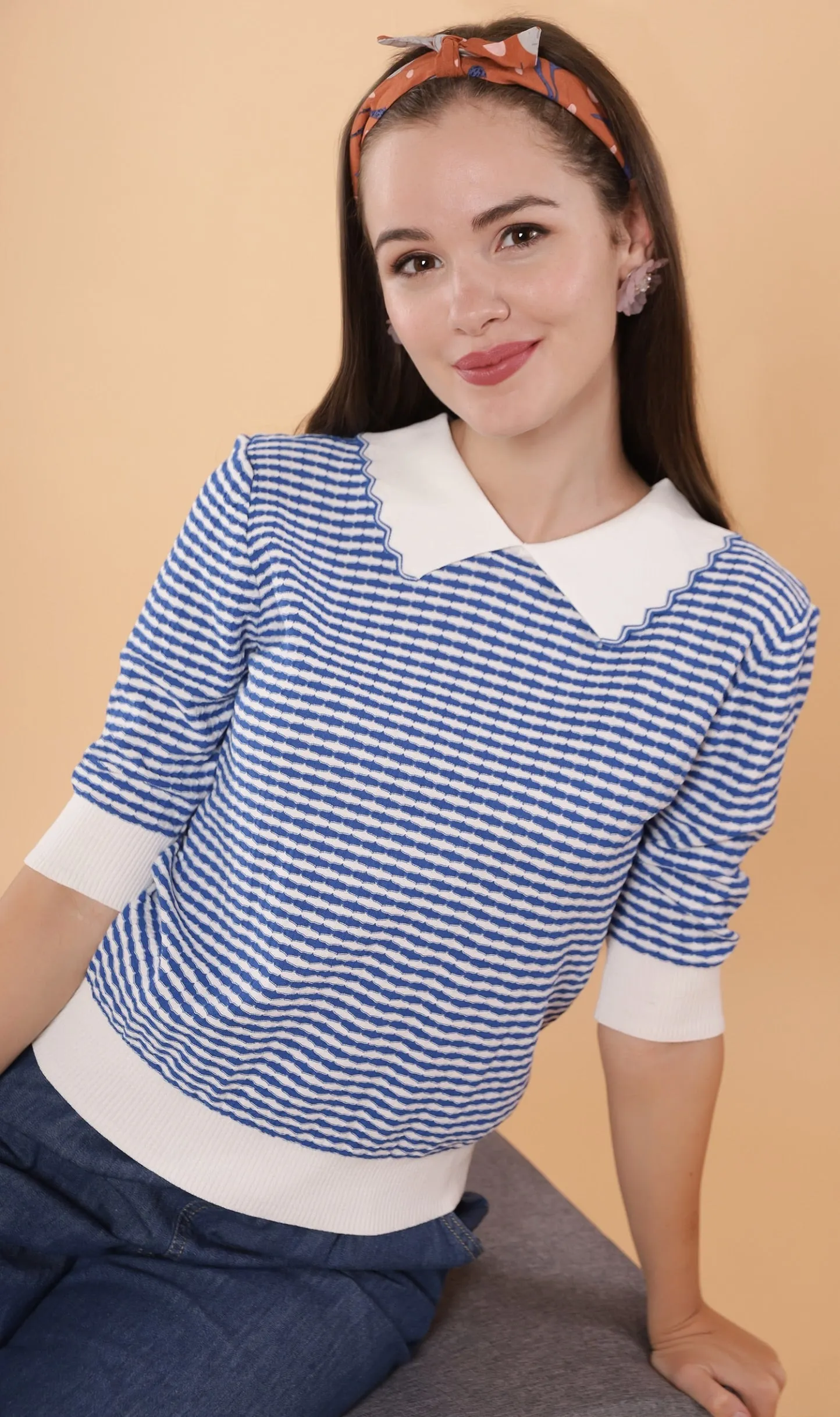 STEFANI Collared Knit Top (Blue)