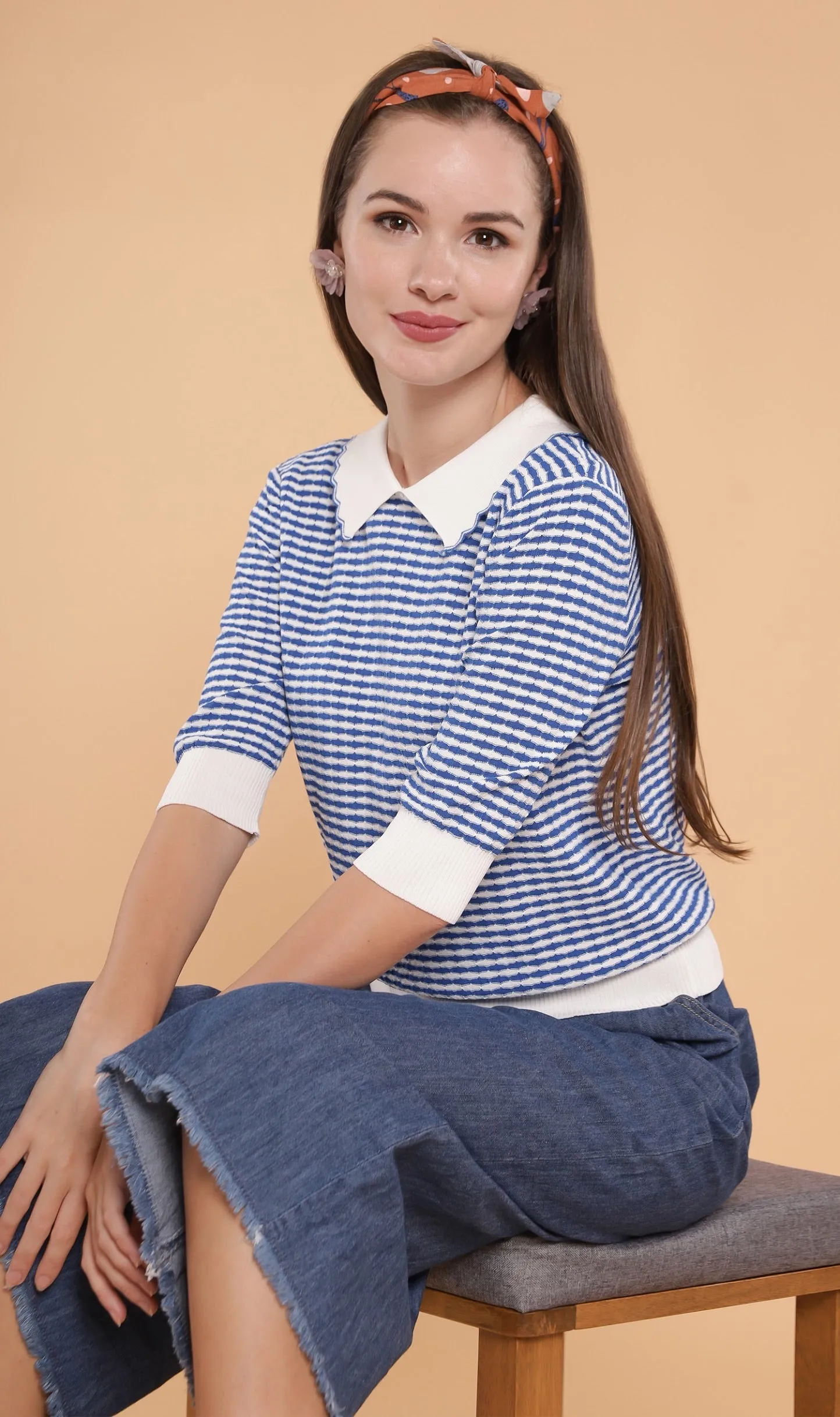 STEFANI Collared Knit Top (Blue)