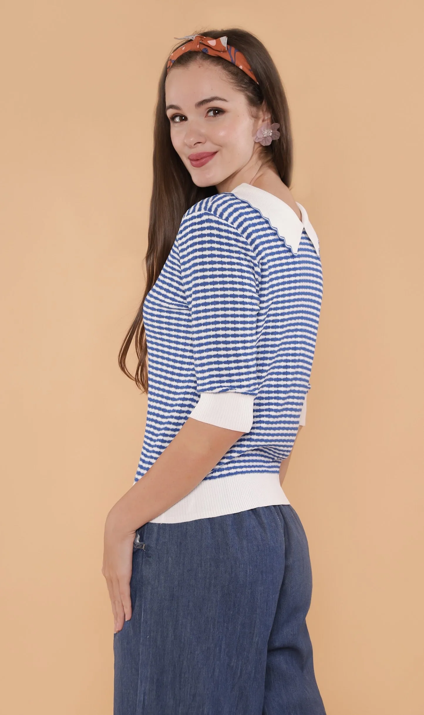 STEFANI Collared Knit Top (Blue)
