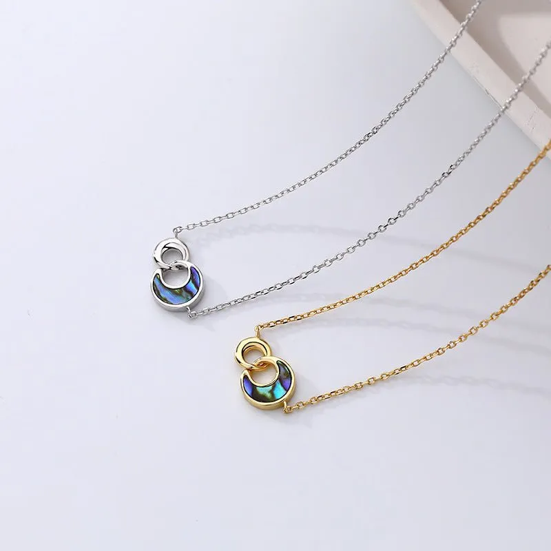 Sterling Silve Abalone Shell Necklace Moon Lock Necklace