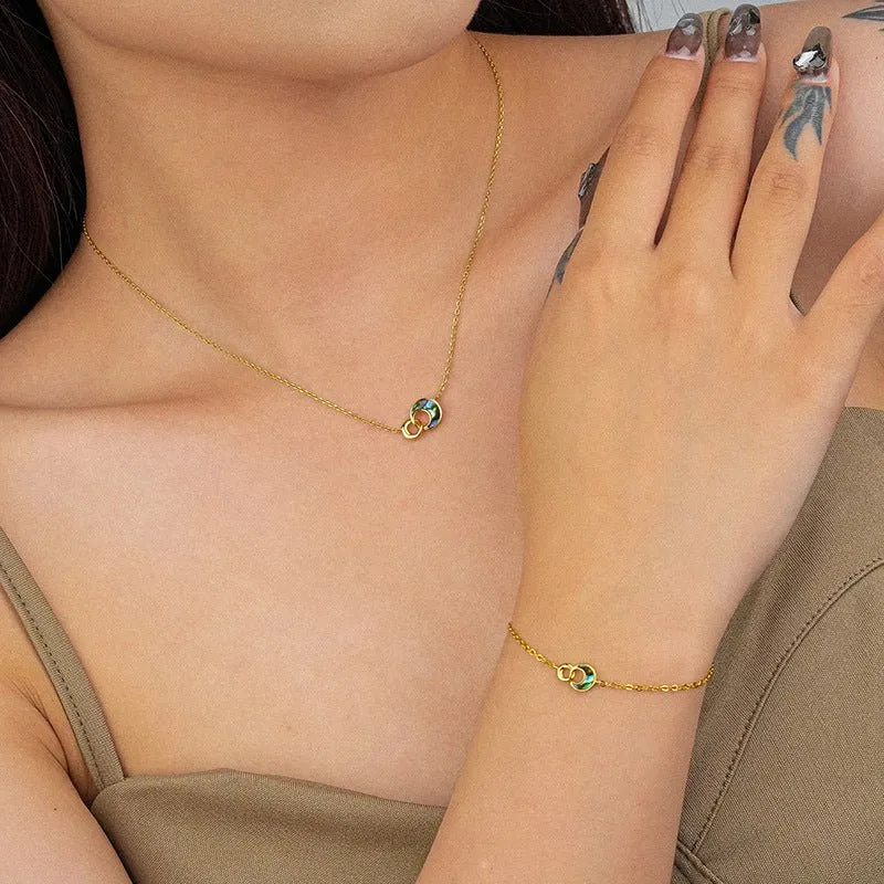 Sterling Silve Abalone Shell Necklace Moon Lock Necklace
