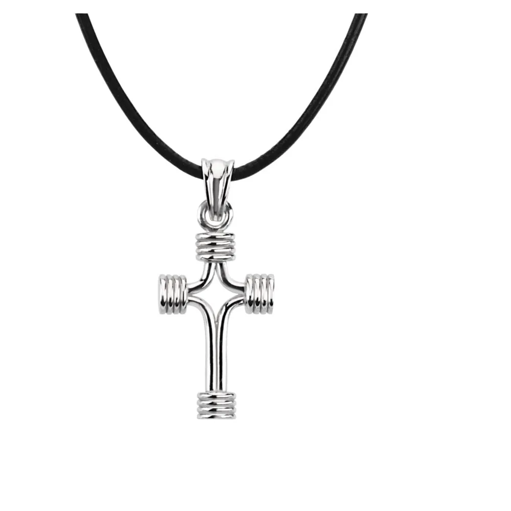 Sterling Silver 14.75x10mm Tubular Cross with 18" Black Leather Cord & Box
