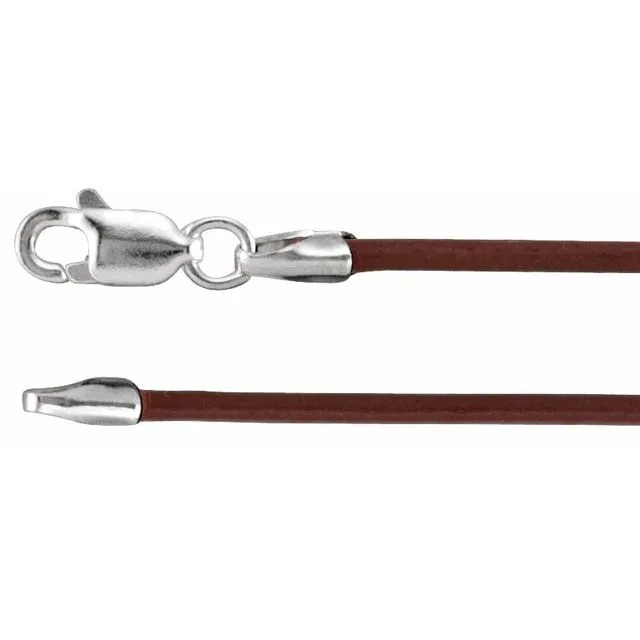 Sterling Silver 1.5 mm Brown Leather 20" Cord