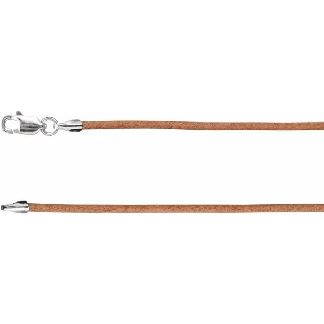 Sterling Silver 1.5 mm Natural Leather 20" Cord