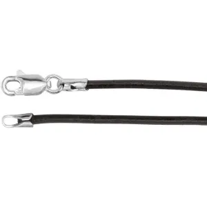 Sterling Silver 2 mm Black Rubber 16" Cord Necklace
