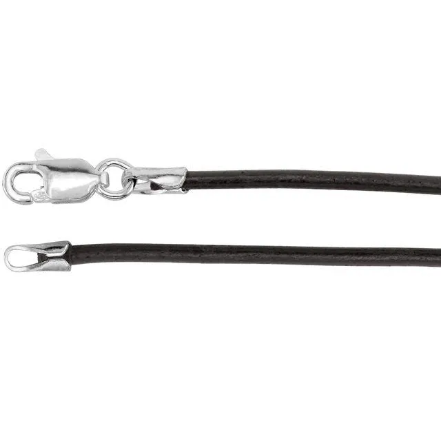 Sterling Silver 2 mm Black Rubber 16" Cord Necklace