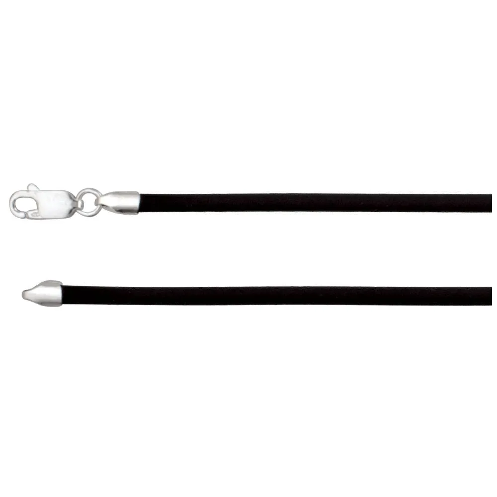 Sterling Silver 3mm Black Rubber 18" Necklace