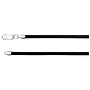 Sterling Silver 3mm Black Rubber 20" Necklace