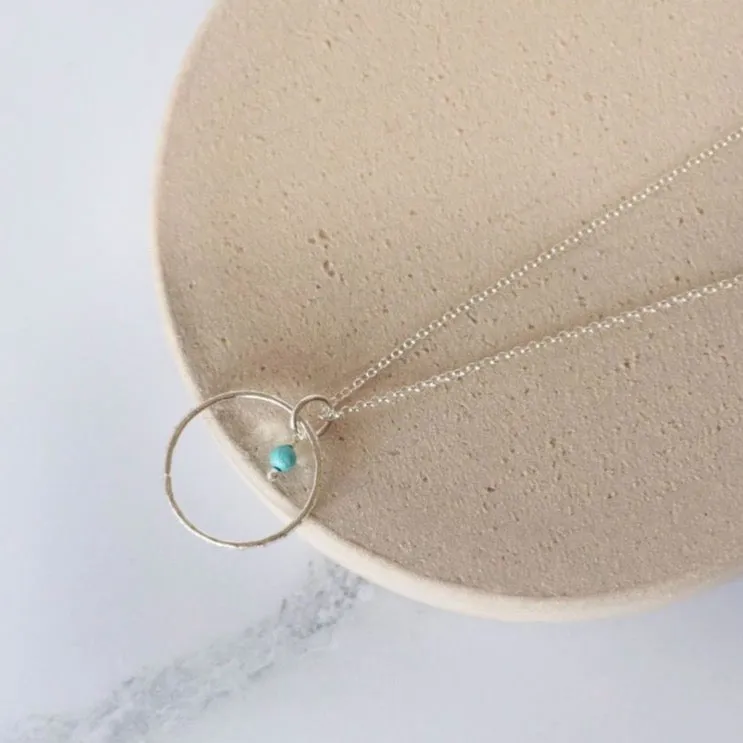 Sterling Silver Celestial Hoop Pendant with Turquoise