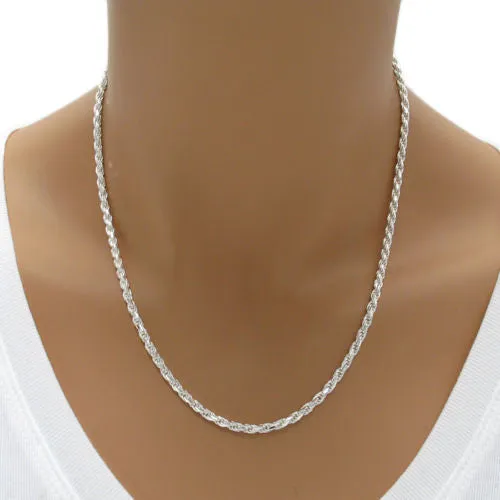 Sterling Silver Diamond Cut Rope Chain Necklace 2.5mm (Gauge 060). Available in 6 Lengths.