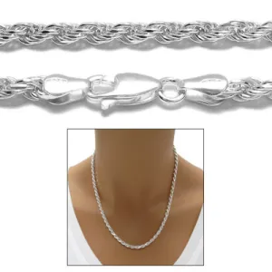 Sterling Silver Diamond Cut Rope Chain Necklace 3.0mm (Gauge 070). Available in 6 Lengths.