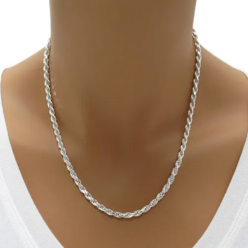 Sterling Silver Diamond Cut Rope Chain Necklace 3.0mm (Gauge 070). Available in 6 Lengths.