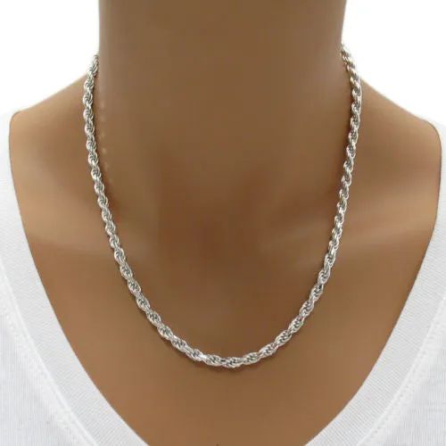 Sterling Silver Diamond Cut Rope Chain Necklace 4.0mm (Gauge 080). Available in 5 Lengths.
