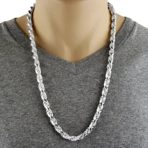 Sterling Silver Diamond Cut Rope Chain Necklace in 8mm Width. Available in 6 Chain Lengths.