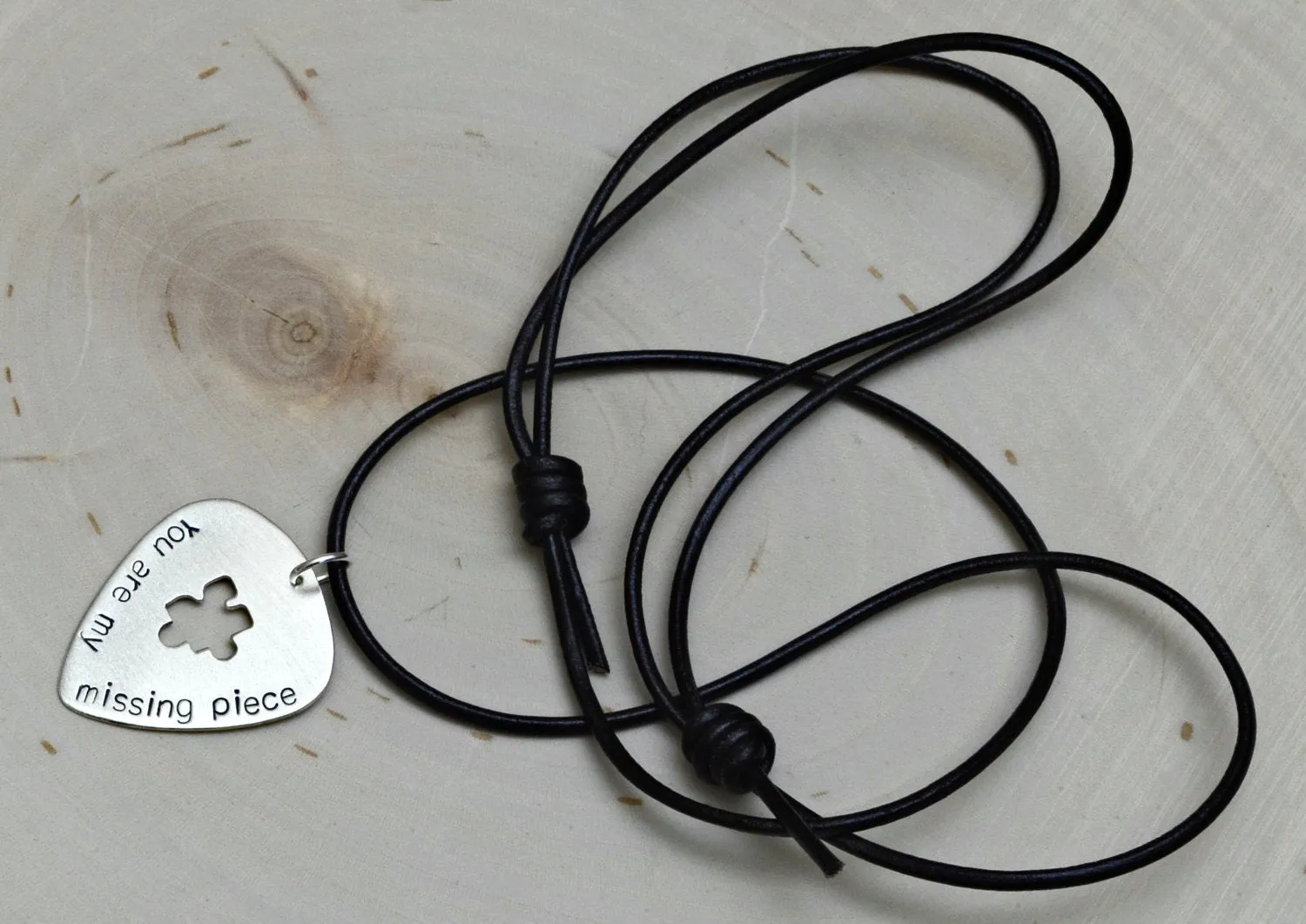 Sterling Silver Guitar Pick Necklace with Puzzle Piece and stamped You are my Missing Piece