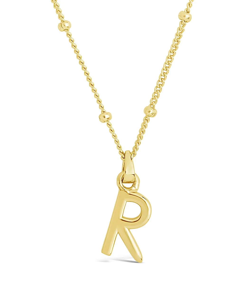 Sterling Silver Initial Necklace with Beaded Chain