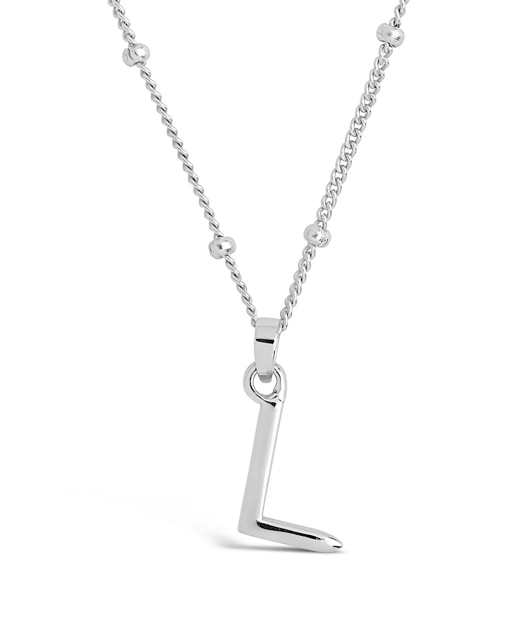 Sterling Silver Initial Necklace with Beaded Chain