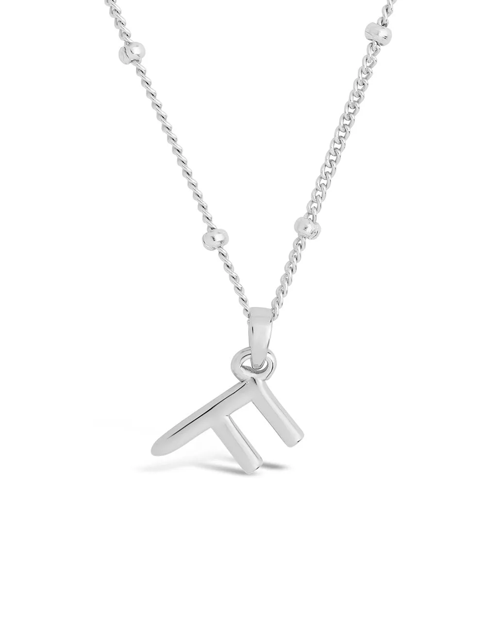 Sterling Silver Initial Necklace with Beaded Chain