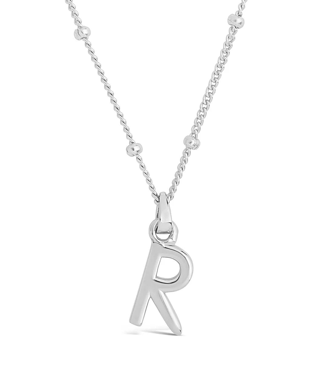 Sterling Silver Initial Necklace with Beaded Chain