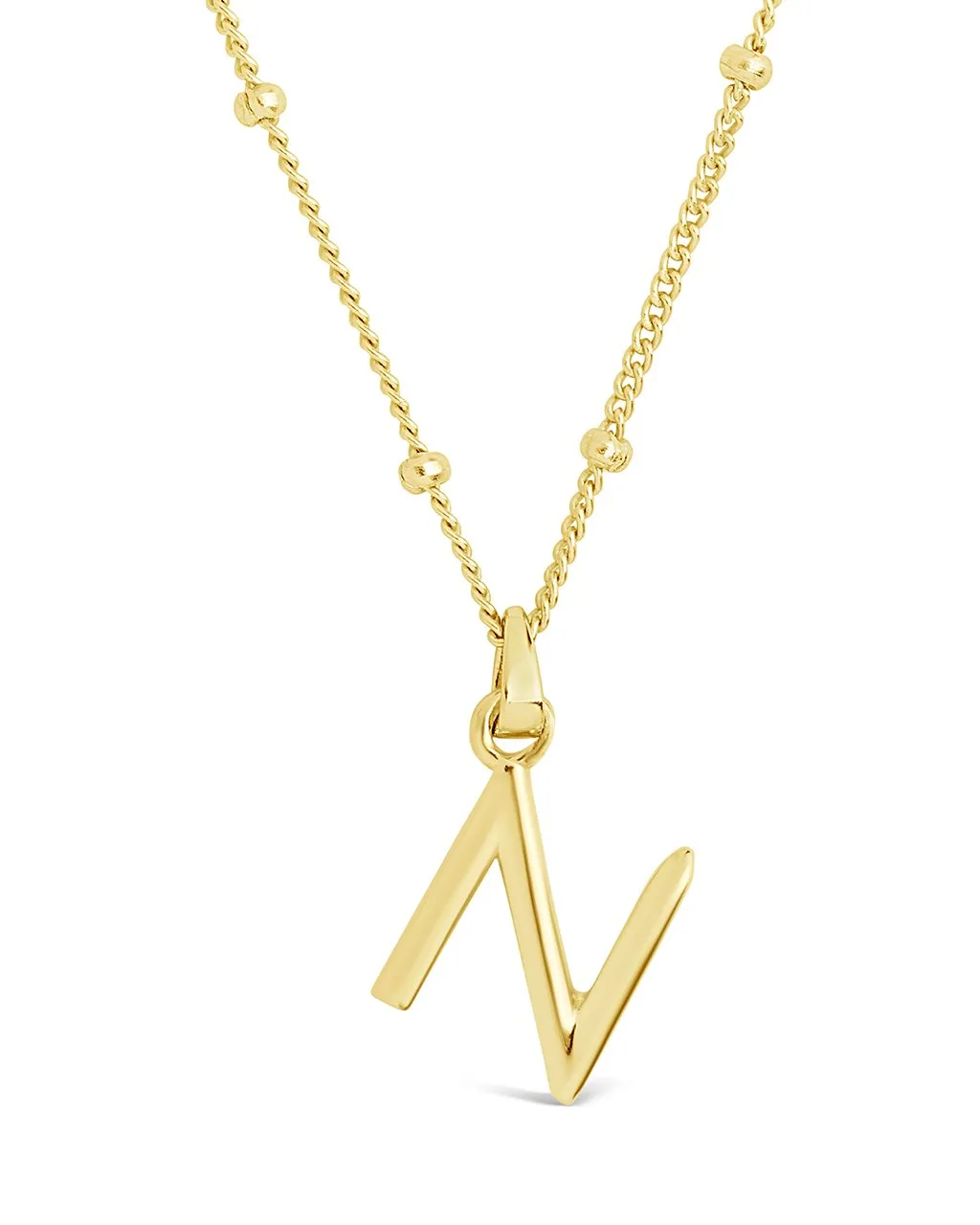 Sterling Silver Initial Necklace with Beaded Chain
