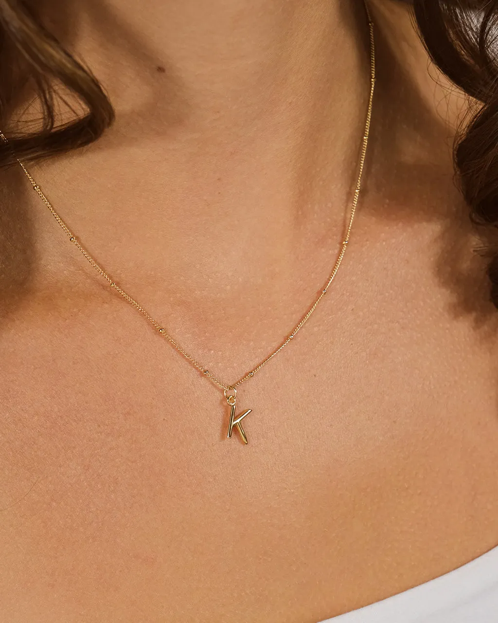 Sterling Silver Initial Necklace with Beaded Chain