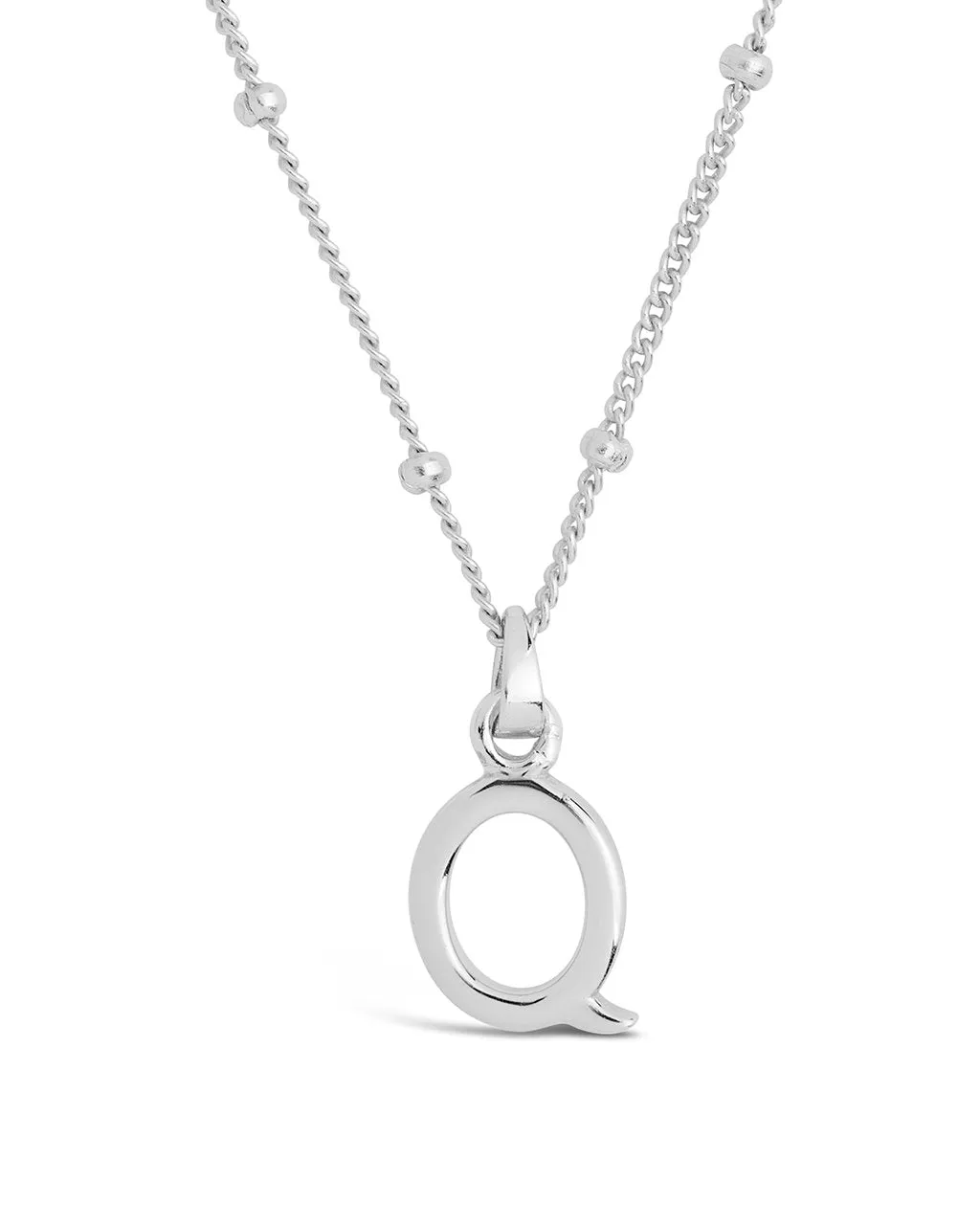 Sterling Silver Initial Necklace with Beaded Chain