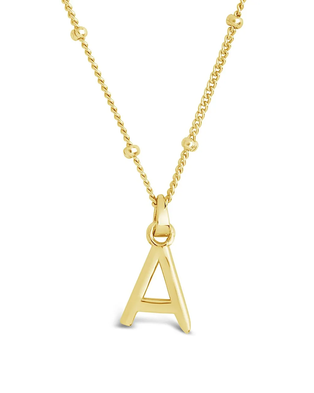 Sterling Silver Initial Necklace with Beaded Chain