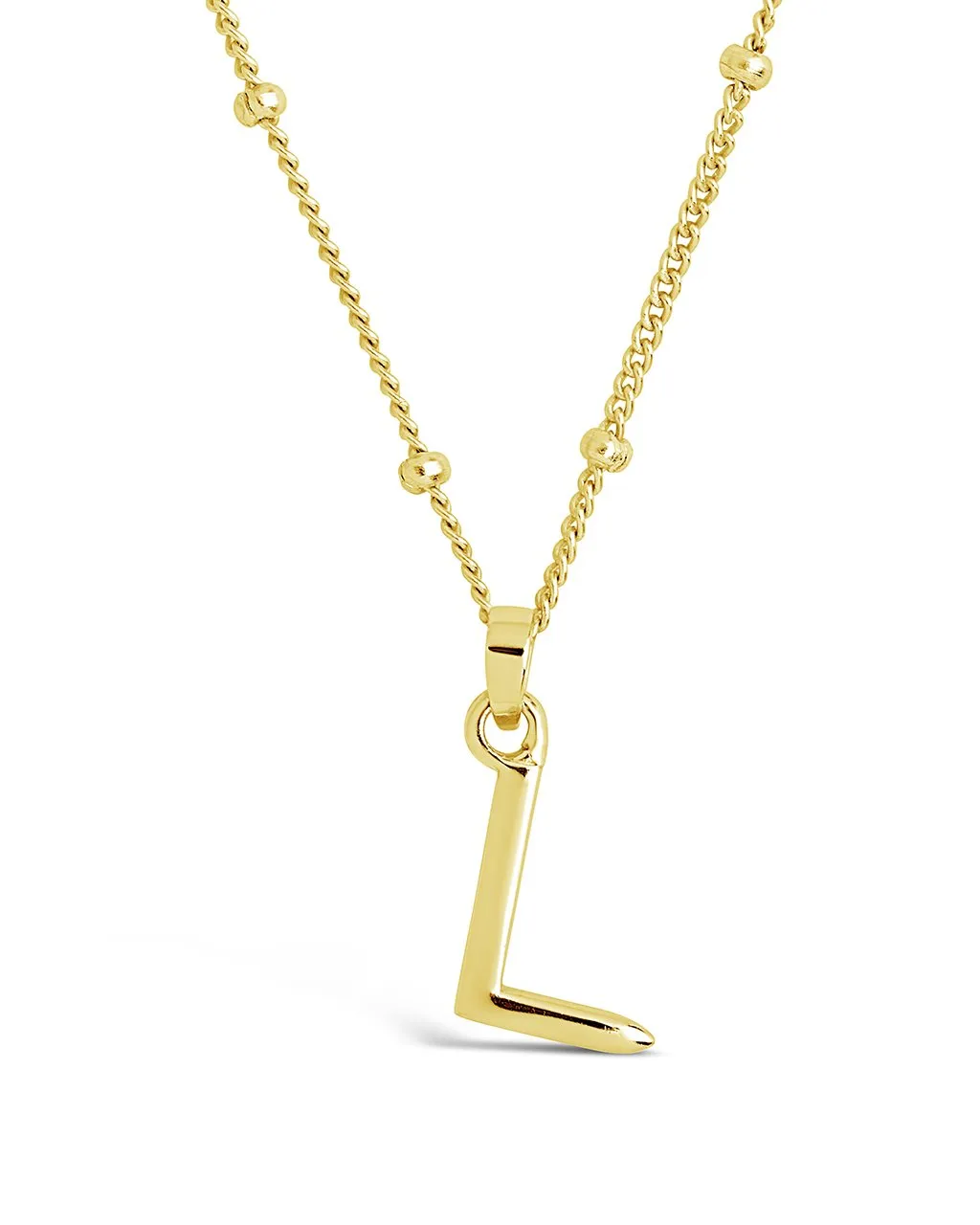 Sterling Silver Initial Necklace with Beaded Chain