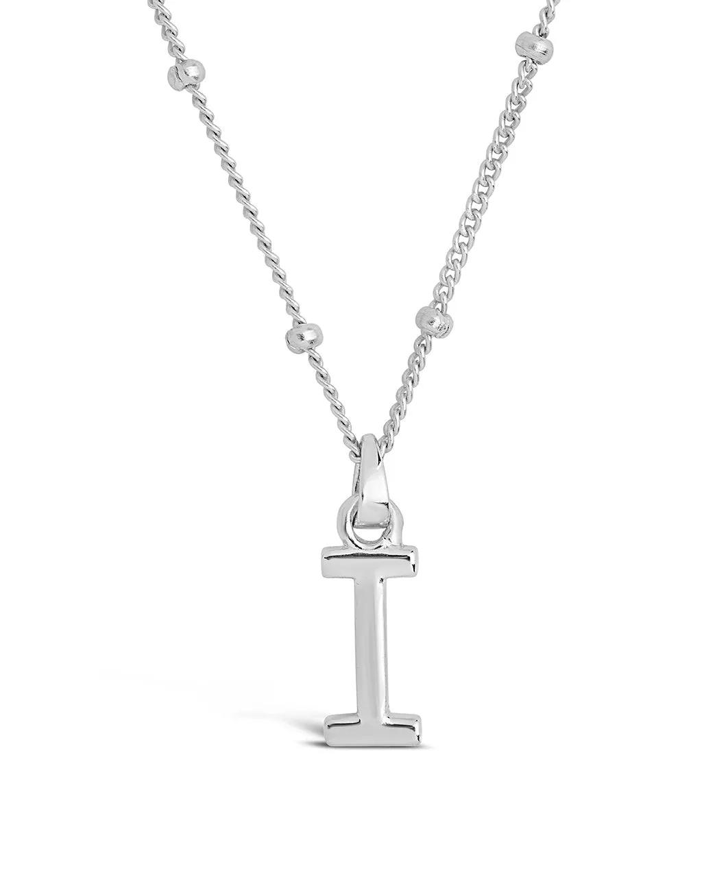 Sterling Silver Initial Necklace with Beaded Chain