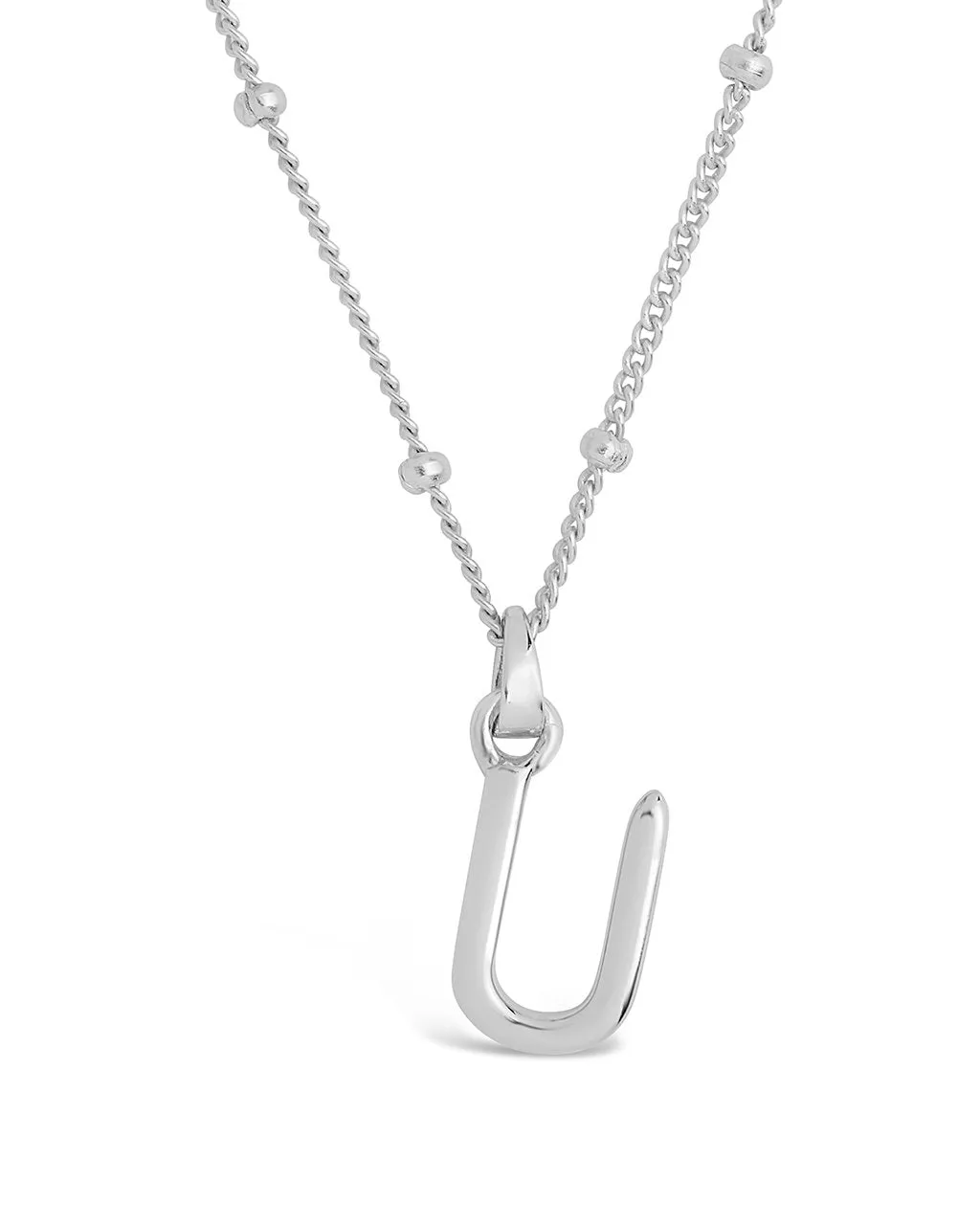 Sterling Silver Initial Necklace with Beaded Chain
