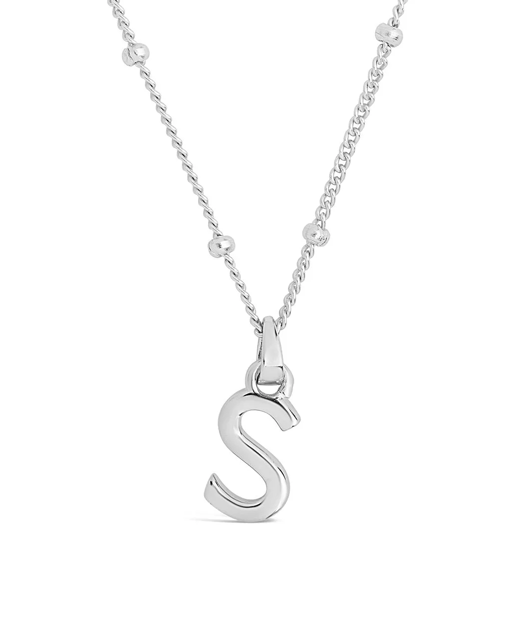 Sterling Silver Initial Necklace with Beaded Chain