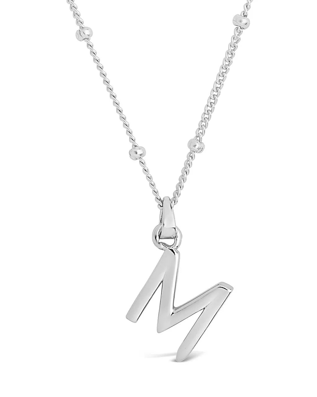 Sterling Silver Initial Necklace with Beaded Chain