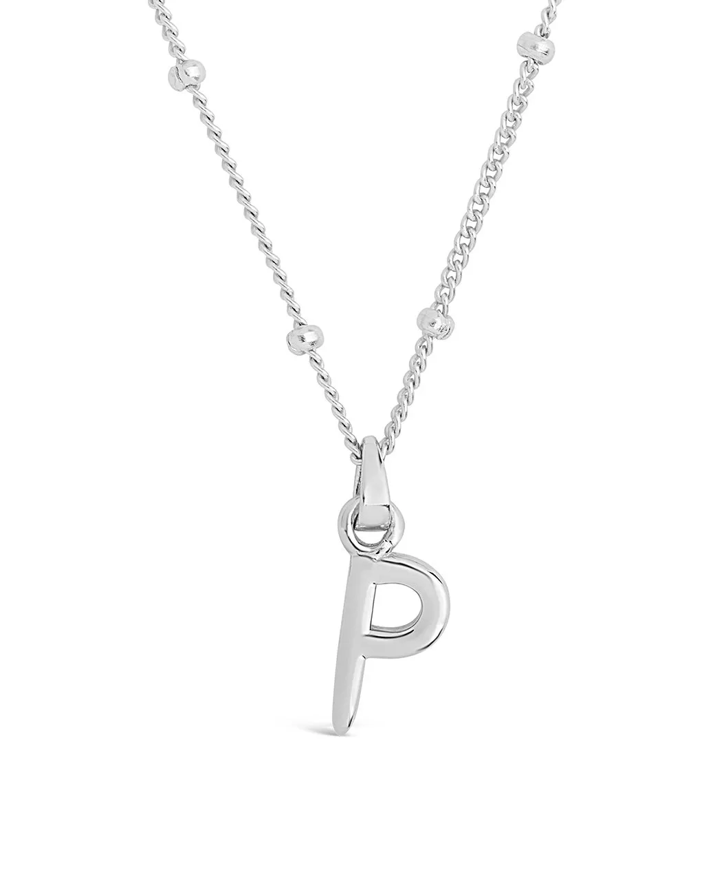 Sterling Silver Initial Necklace with Beaded Chain