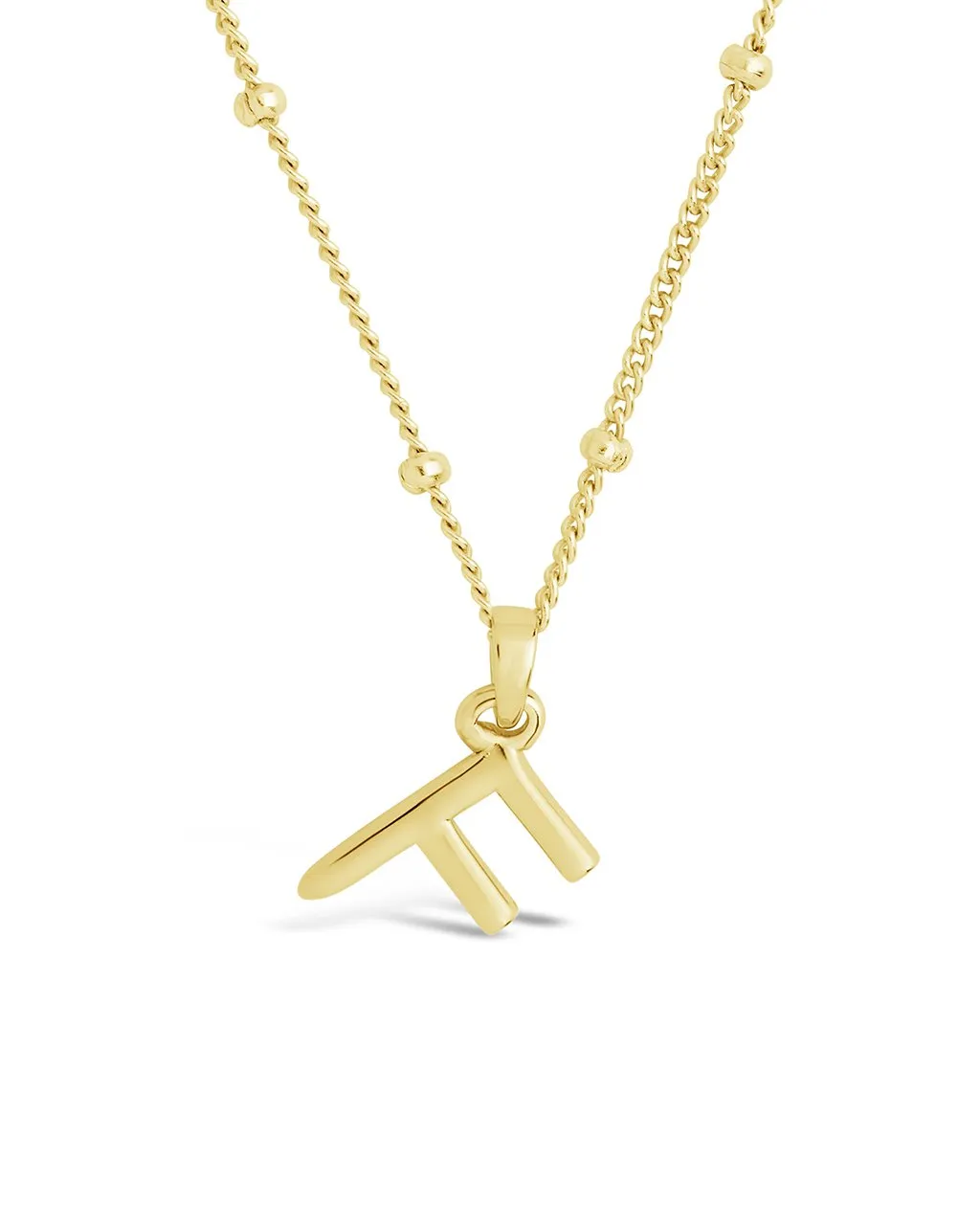Sterling Silver Initial Necklace with Beaded Chain