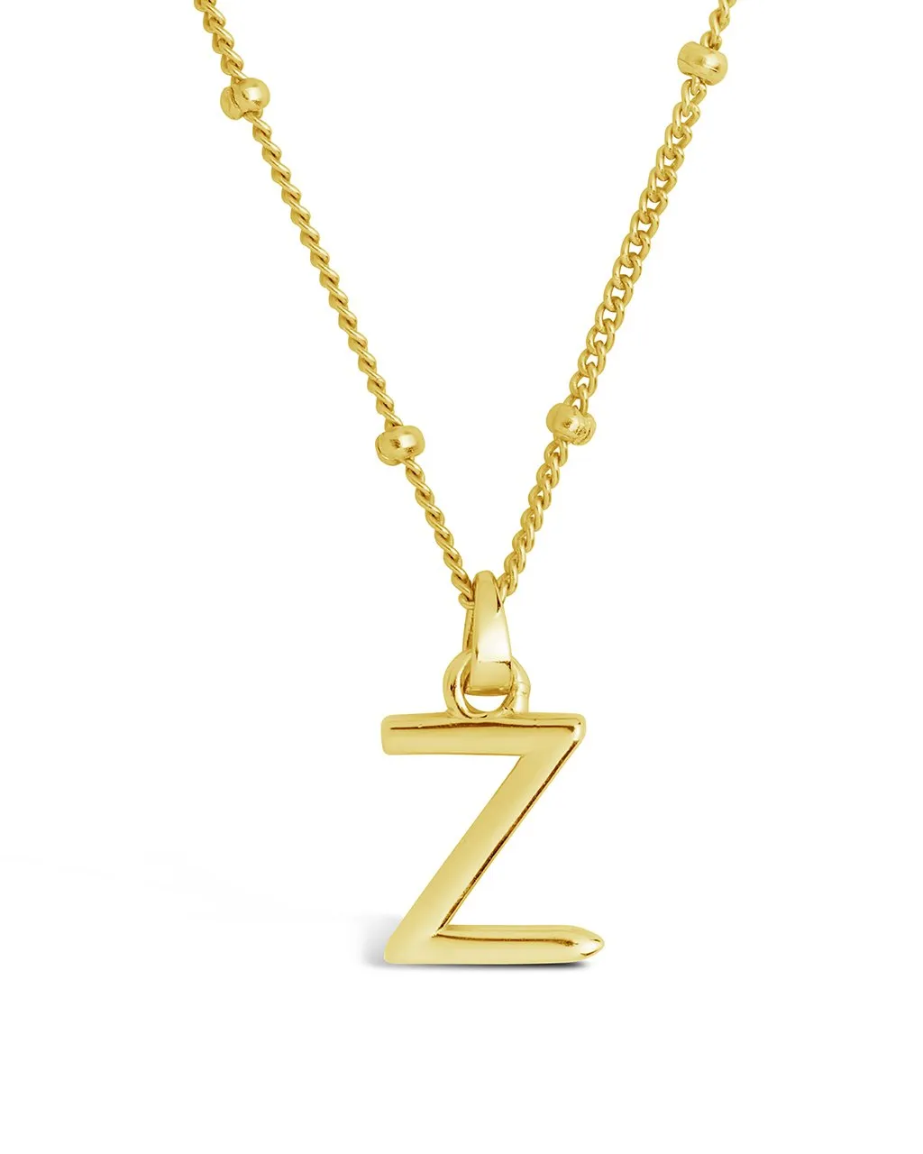 Sterling Silver Initial Necklace with Beaded Chain