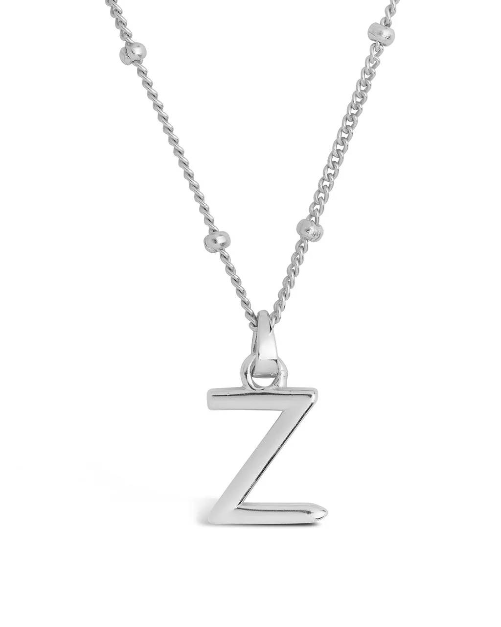 Sterling Silver Initial Necklace with Beaded Chain