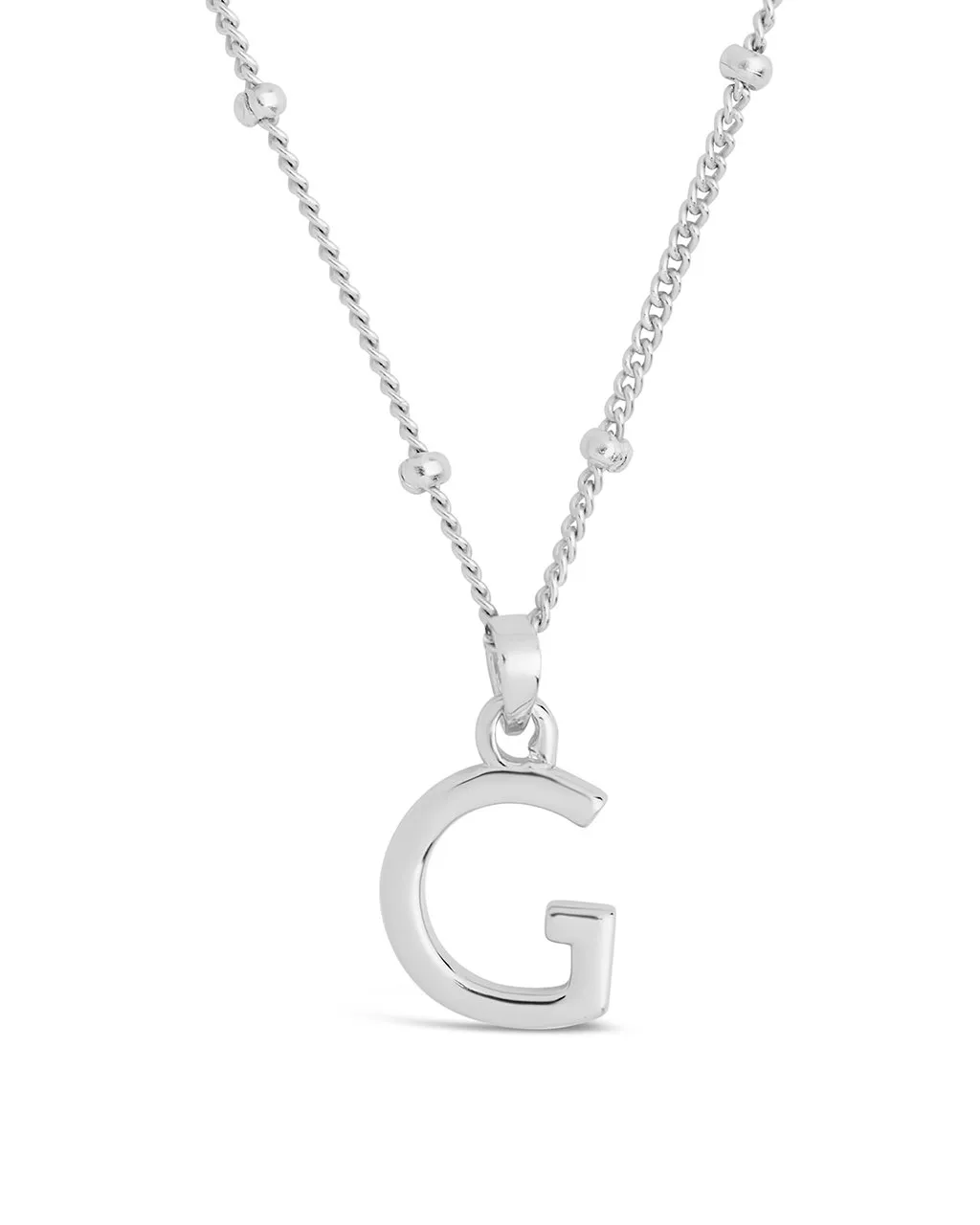 Sterling Silver Initial Necklace with Beaded Chain