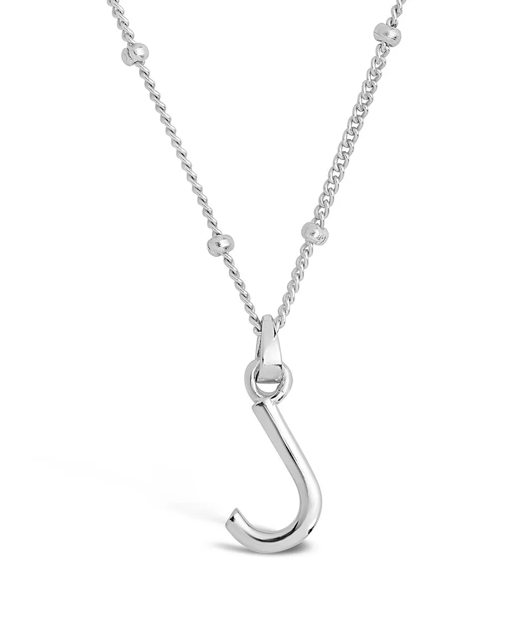Sterling Silver Initial Necklace with Beaded Chain