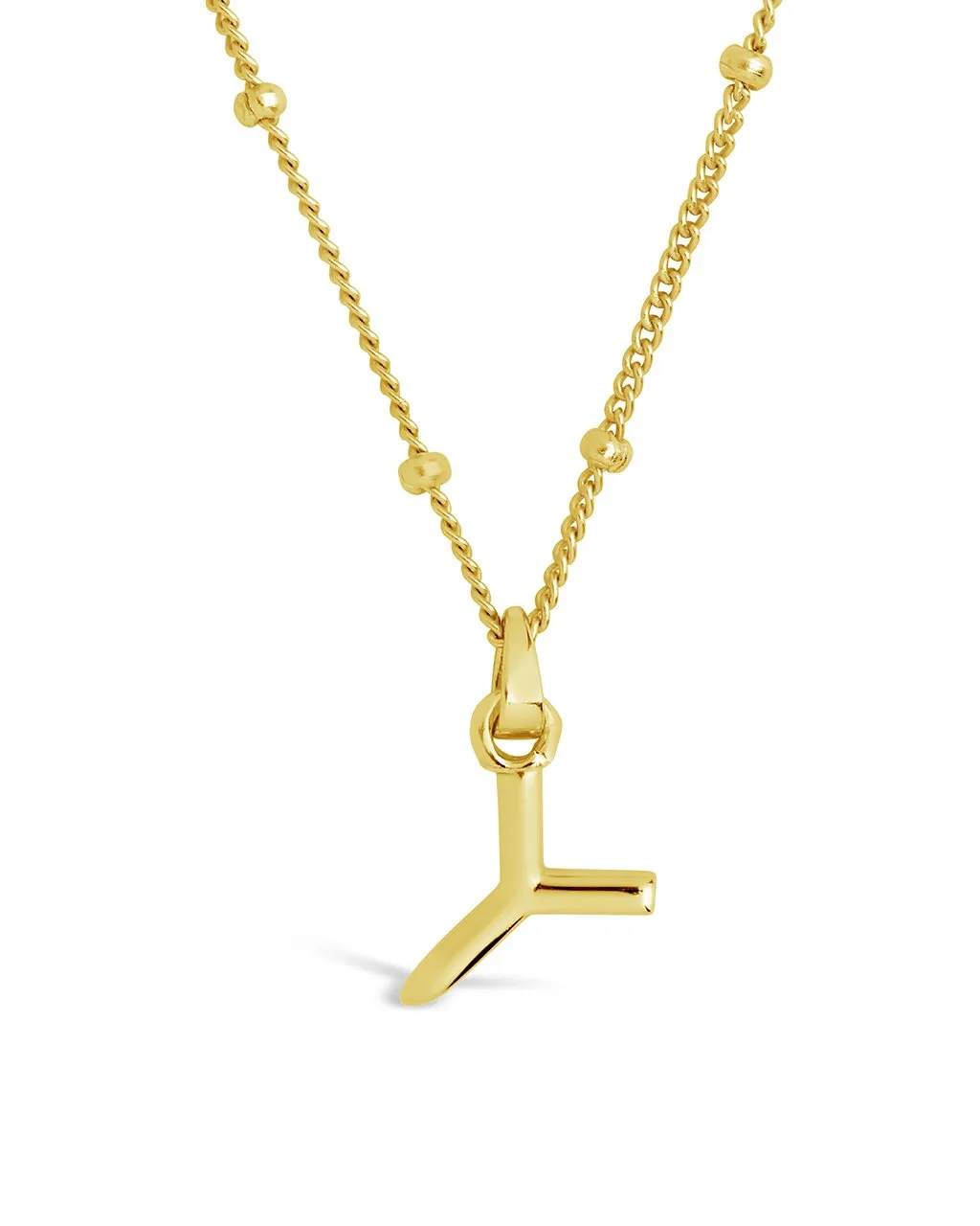 Sterling Silver Initial Necklace with Beaded Chain