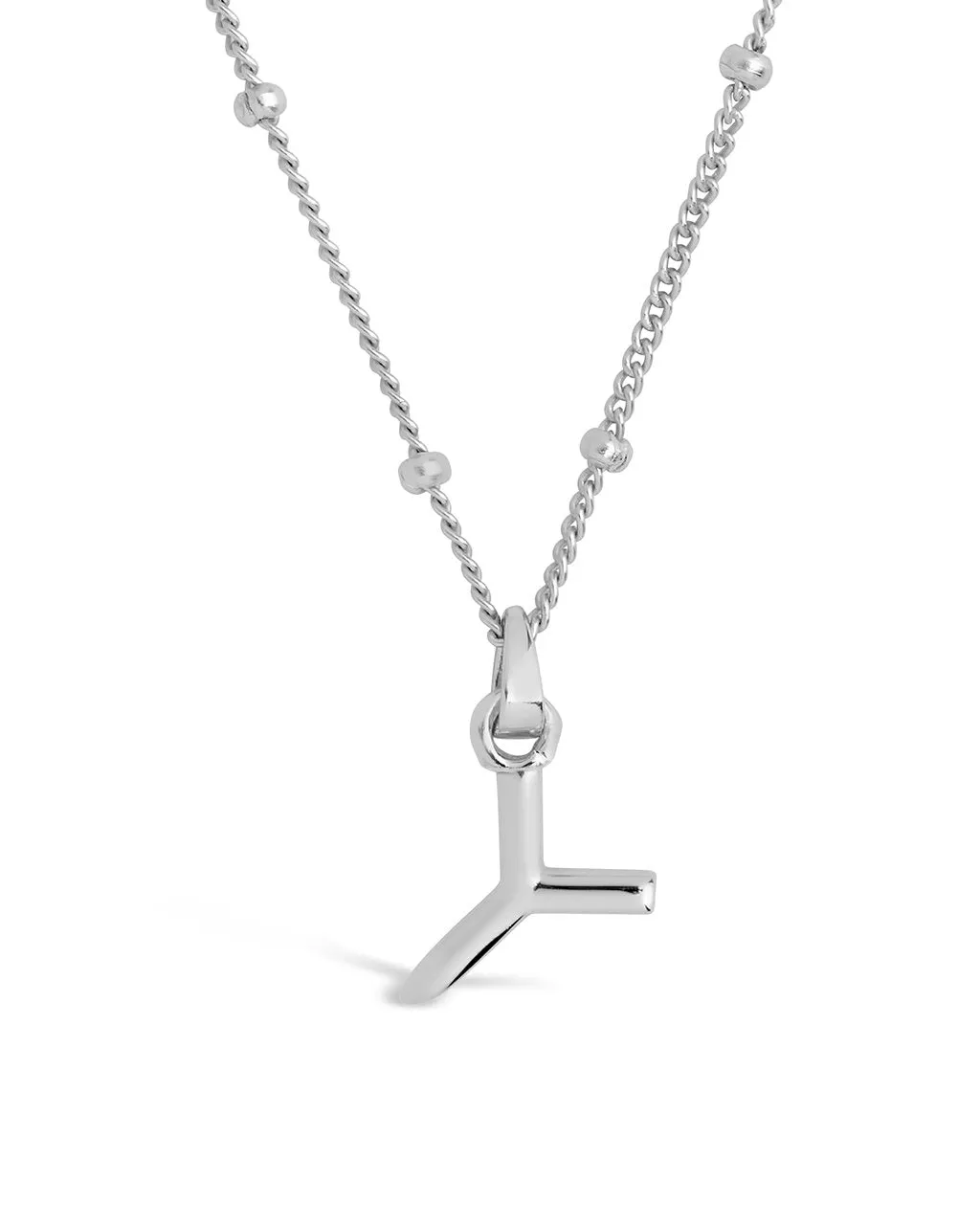 Sterling Silver Initial Necklace with Beaded Chain