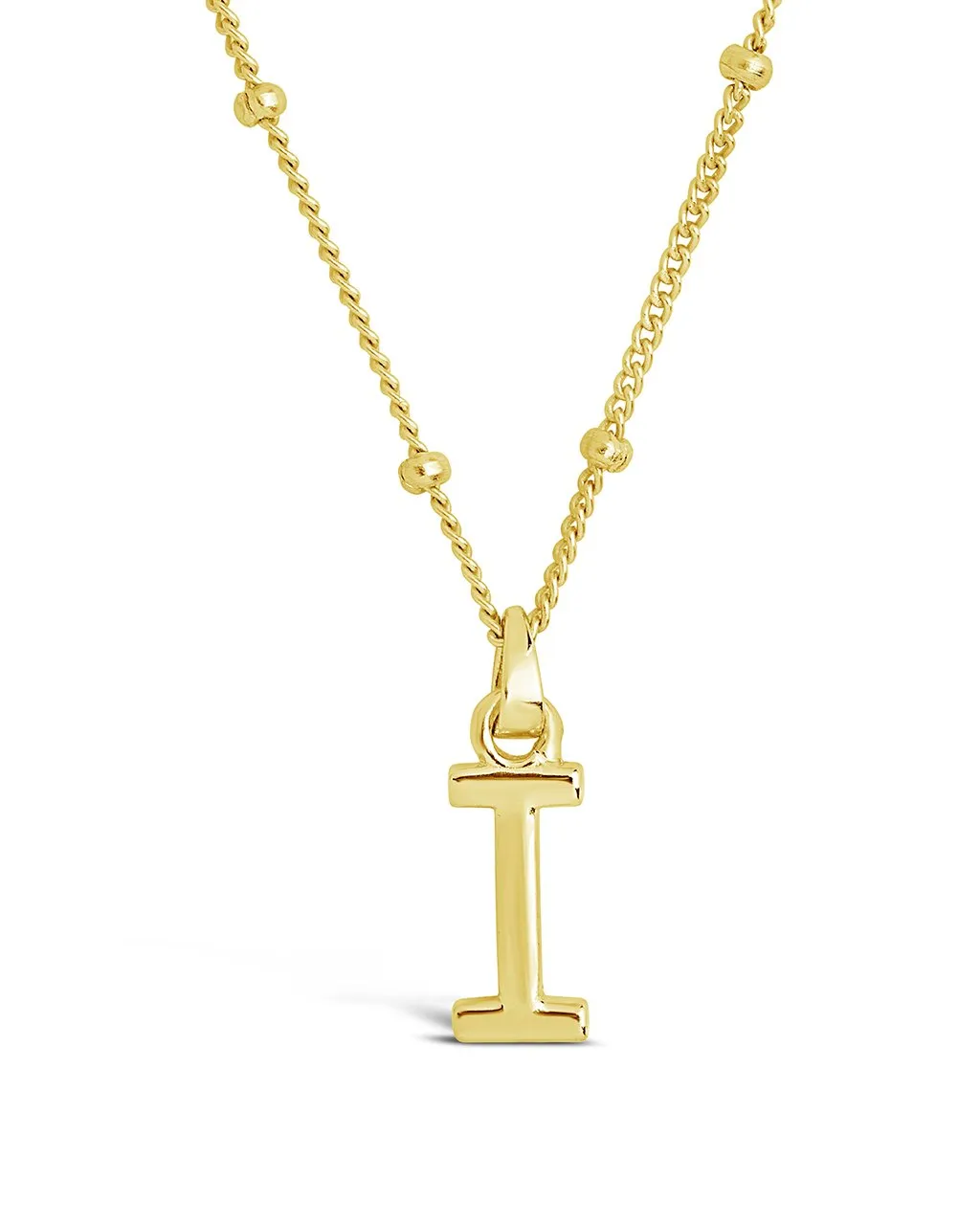 Sterling Silver Initial Necklace with Beaded Chain