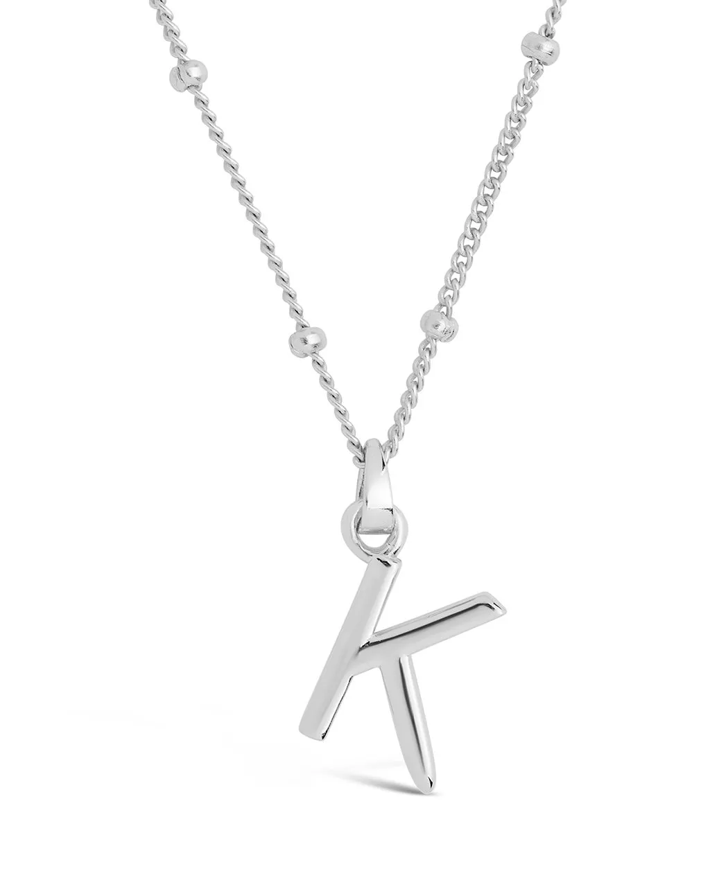 Sterling Silver Initial Necklace with Beaded Chain