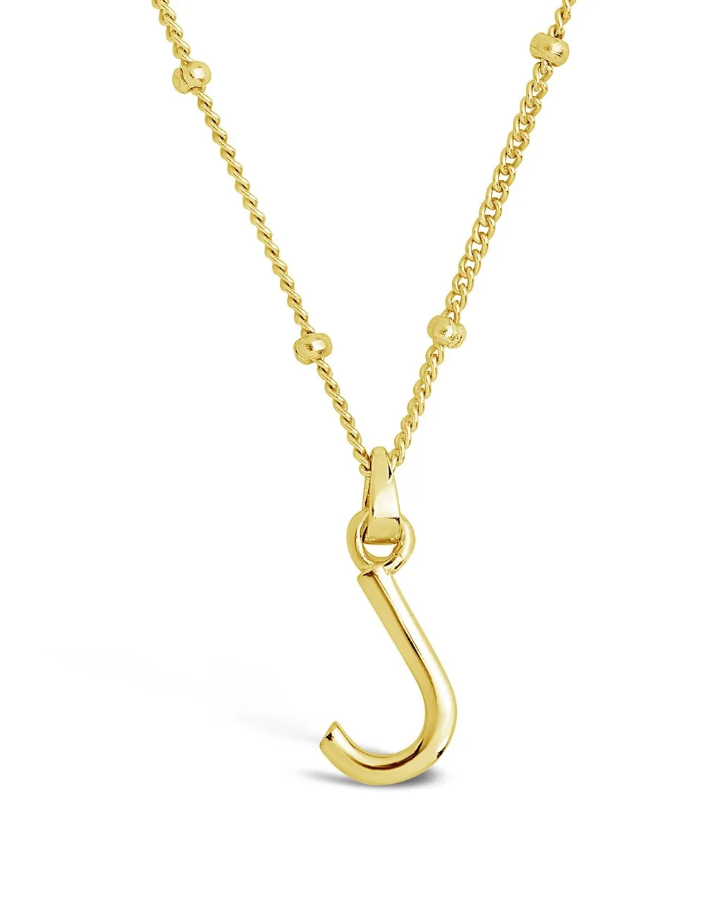 Sterling Silver Initial Necklace with Beaded Chain