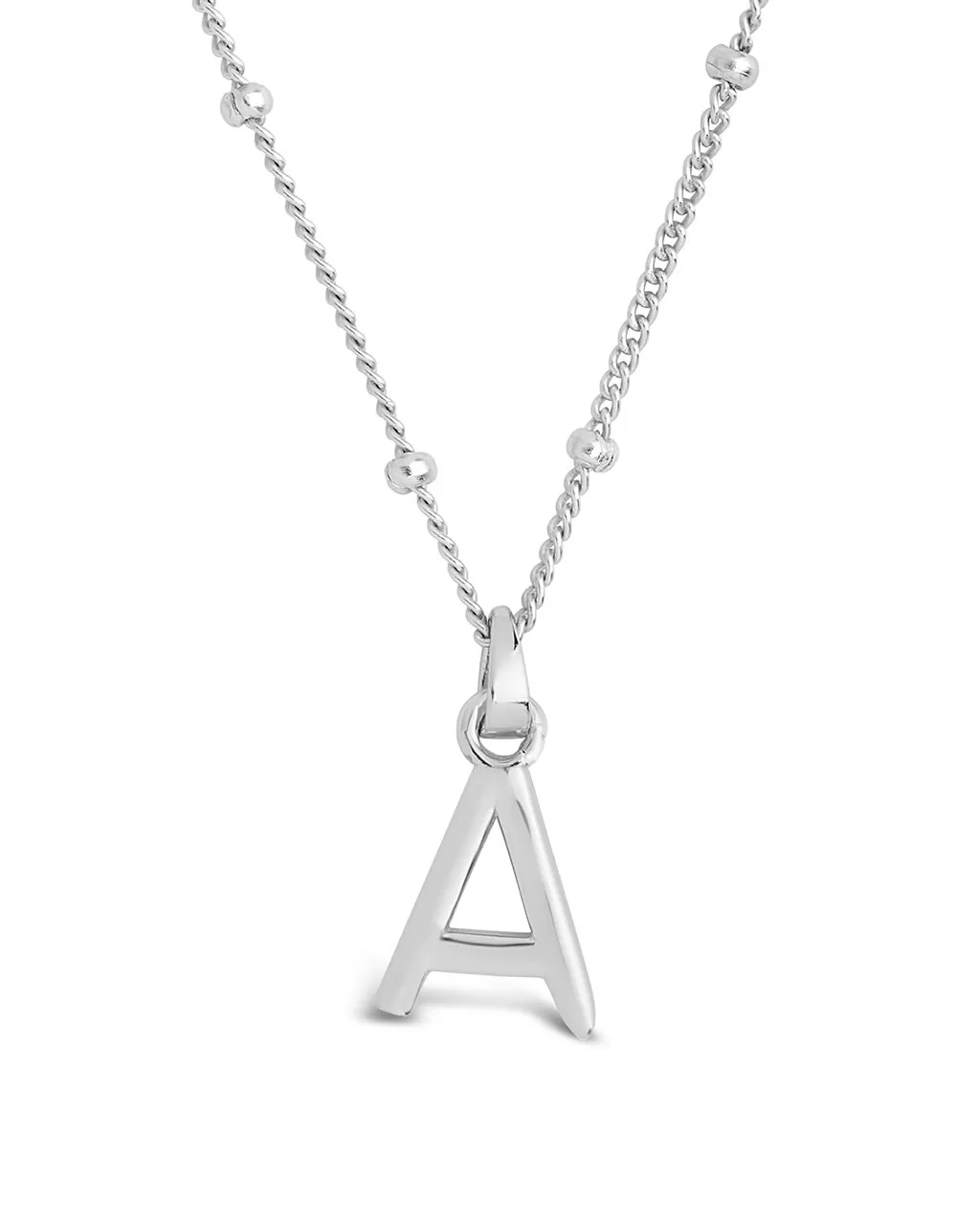 Sterling Silver Initial Necklace with Beaded Chain