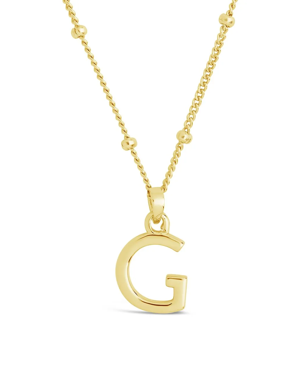 Sterling Silver Initial Necklace with Beaded Chain