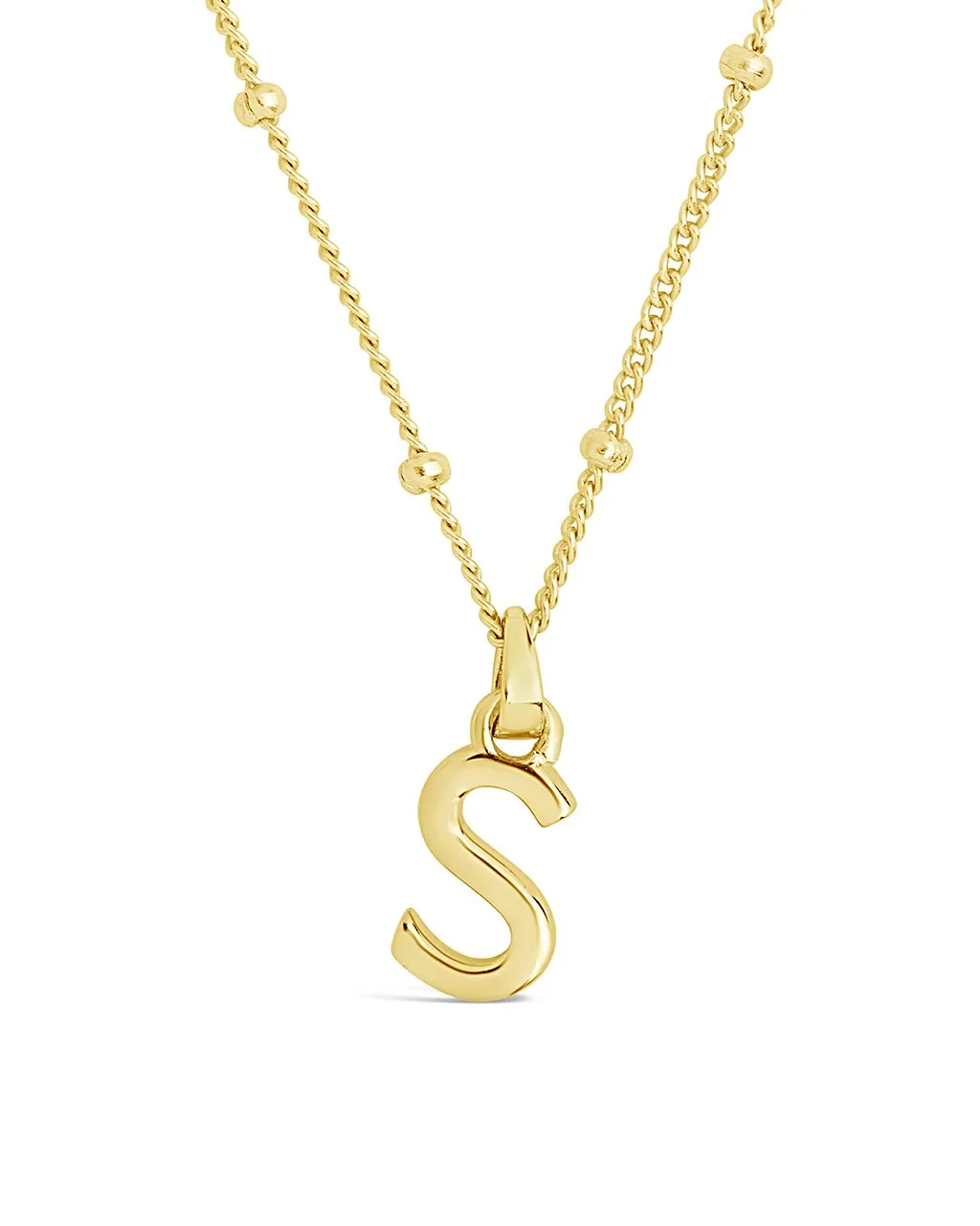 Sterling Silver Initial Necklace with Beaded Chain