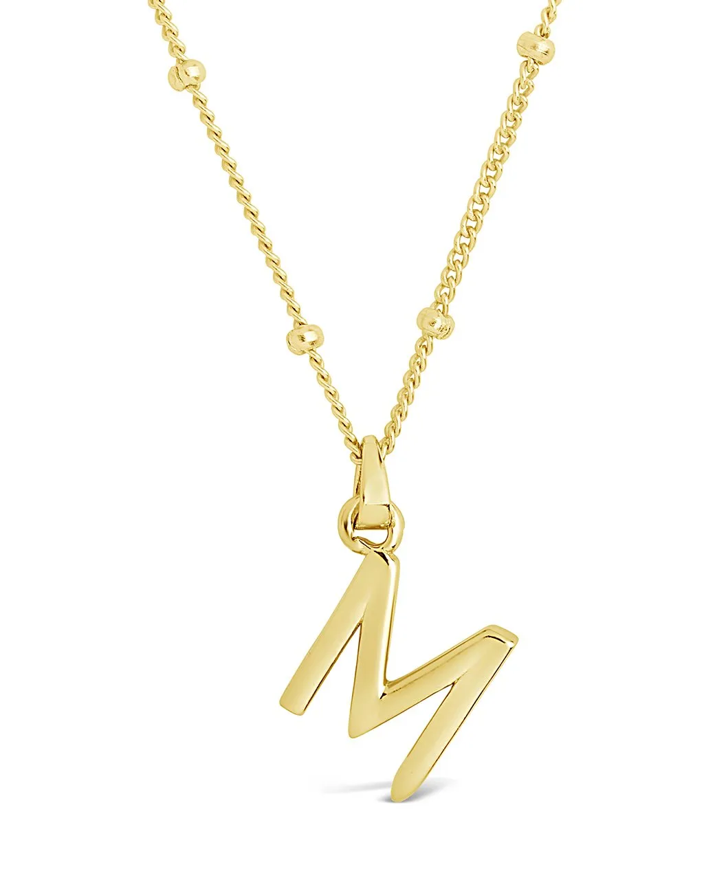 Sterling Silver Initial Necklace with Beaded Chain