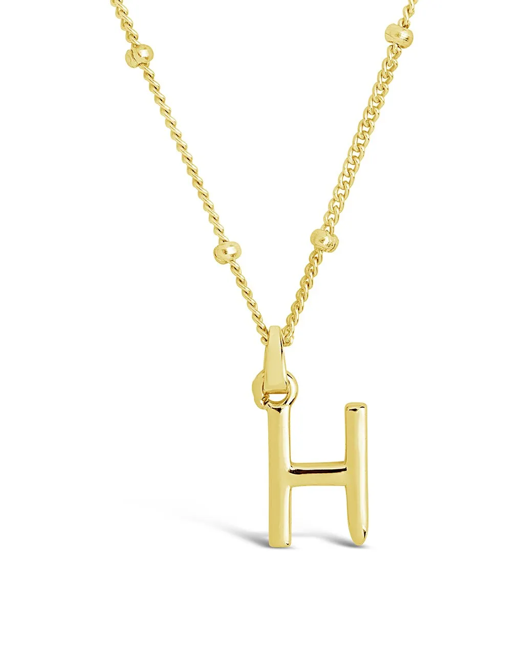 Sterling Silver Initial Necklace with Beaded Chain
