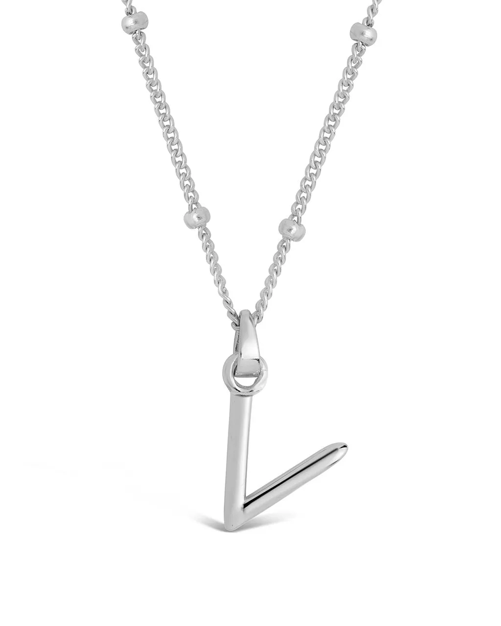 Sterling Silver Initial Necklace with Beaded Chain